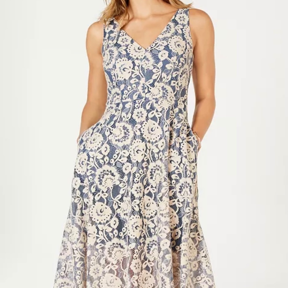 Womens Vince Camuto Sleeveless Lace Fit & Flare Dress - Plus Sz 18W